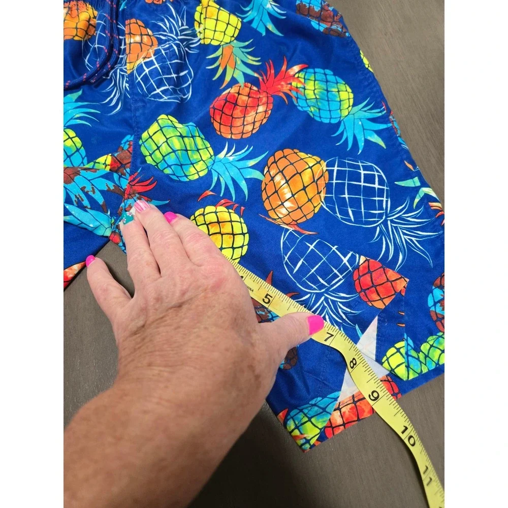 Wonder Nation Boys Pineapple Swim Trunks Blue Neon Multi Color Size L 10-12